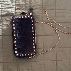 Valentino Black and Gold Studded Crossbody Bag